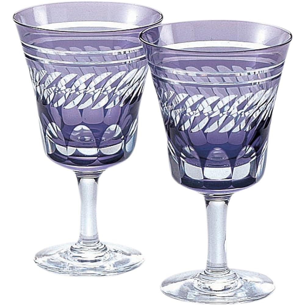 Pair of Edo Kiriko diamond-stacked tumblers (in wooden box), purple 01-634-1