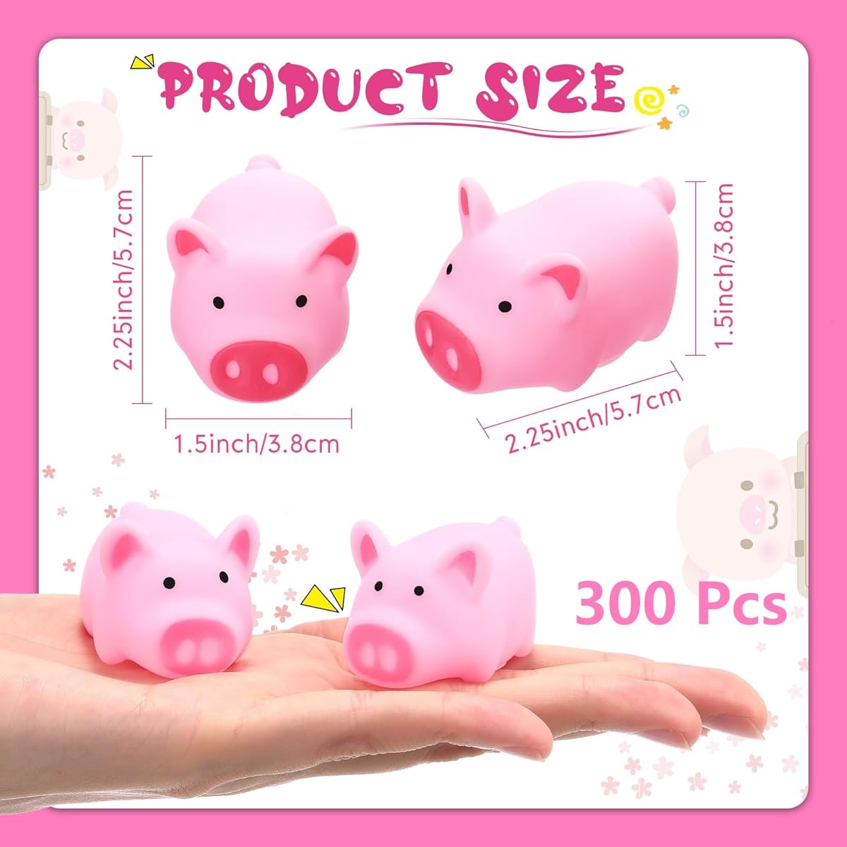 Lenwen 300pcs Rubber Pig Bath Toys Bulk Small Pig Toys Floating and Squealing Pig Toys Pink Pig Bathtub Toys Shower Halloween Christmas Birthday Party Supplies 1.97 x 1.38 x 1.26 Inch