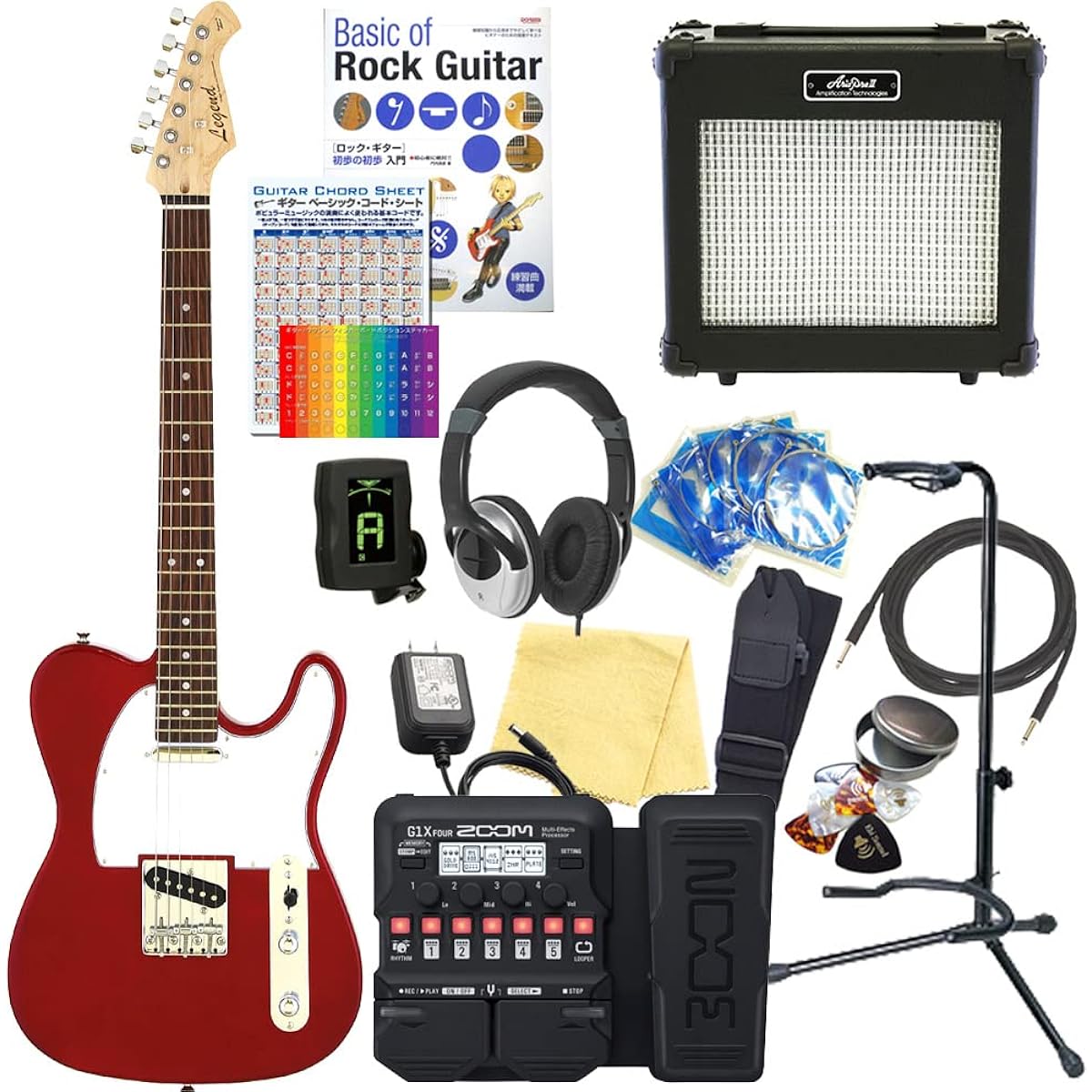 Electric Guitar Beginner Set Telecaster Type 18-piece Set Legend LTE-Z CA/R [ZOOM G1XFour Multi-Effector Included]