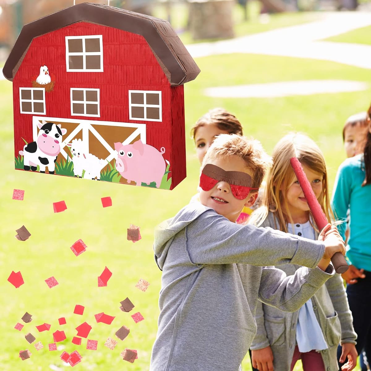 Farm Pinata Barnyard Pinata Farm Birthday Party Supplies Pinata Sticks with Blindfold and Confetti for Boys Girls Kids Birthday Party Favors