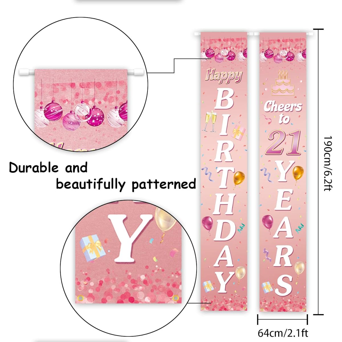 Happy Birthday Cheers to 21 Years Pink Yard Sign Door Banner 21st Birthday Decorations Party Supplies