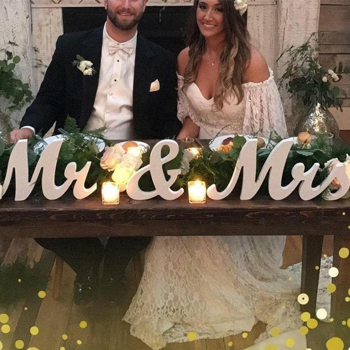 Mr & Mrs Sign Wedding Decoration for Sweetheart Table - Large Rustic Wooden Letter Centerpiece for Reception/Ceremony/Valentine's Day/Party/Anniversary