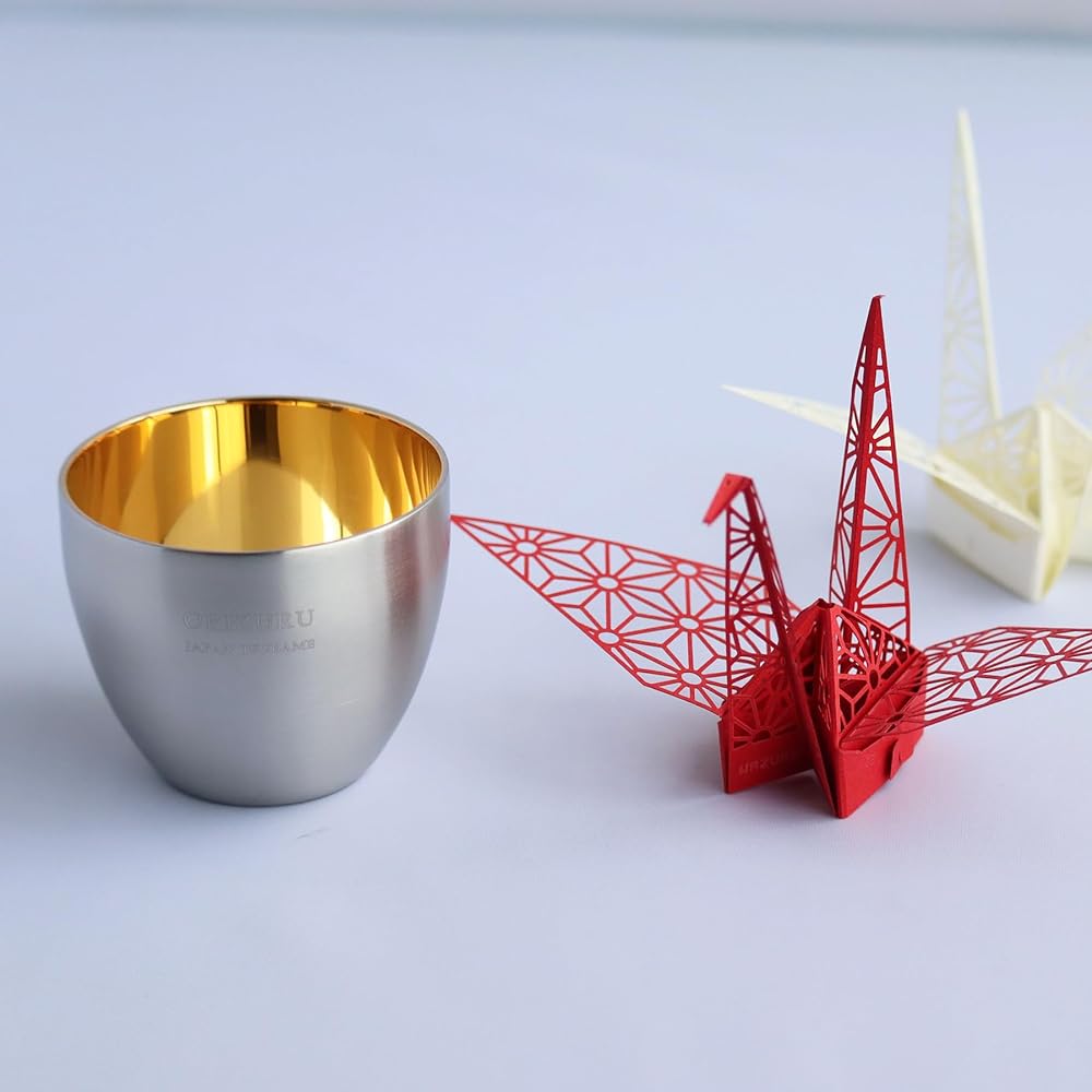 Nagao Tsubame Sanjo Guinomi Pair Set, Origami Gold, Diameter 6 x Height 5cm, 18-8 Stainless Steel Double Structure, Made in Japan