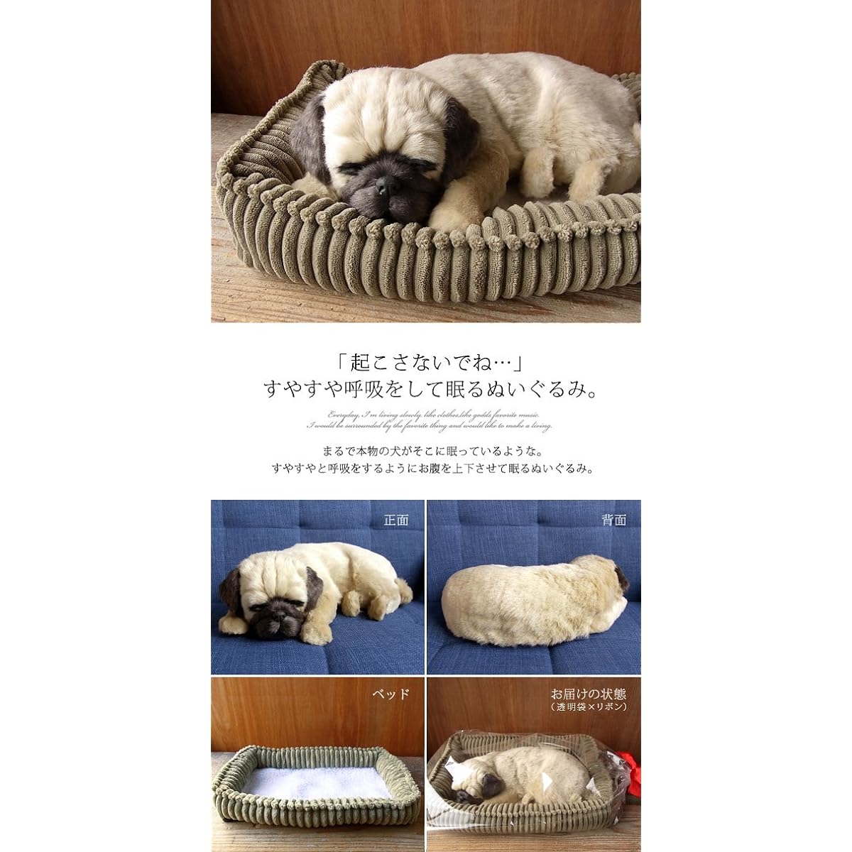 Nini and Kino Perfect Pet (Large Size) Pug (Fawn) Stuffed Toy Dog Realistic Look-alike Miscellaneous Goods Animal Healing Moving Present Gift Celebration Cute Dog Stuffed Toy