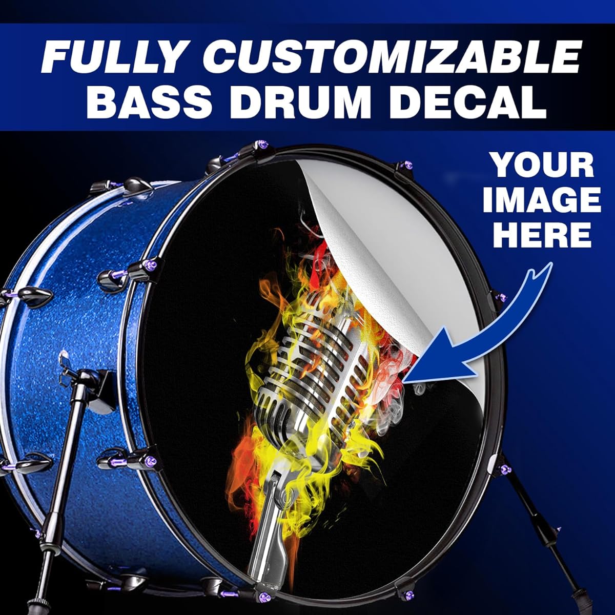 Custom Bass Drum Decals for Drum Heads - Logo, Drum Stickers and Decals, Custom Decals, Drum Kit Wrap Skins, Easy to Apply & Remove from DIY or Professional Bands, Made in the USA