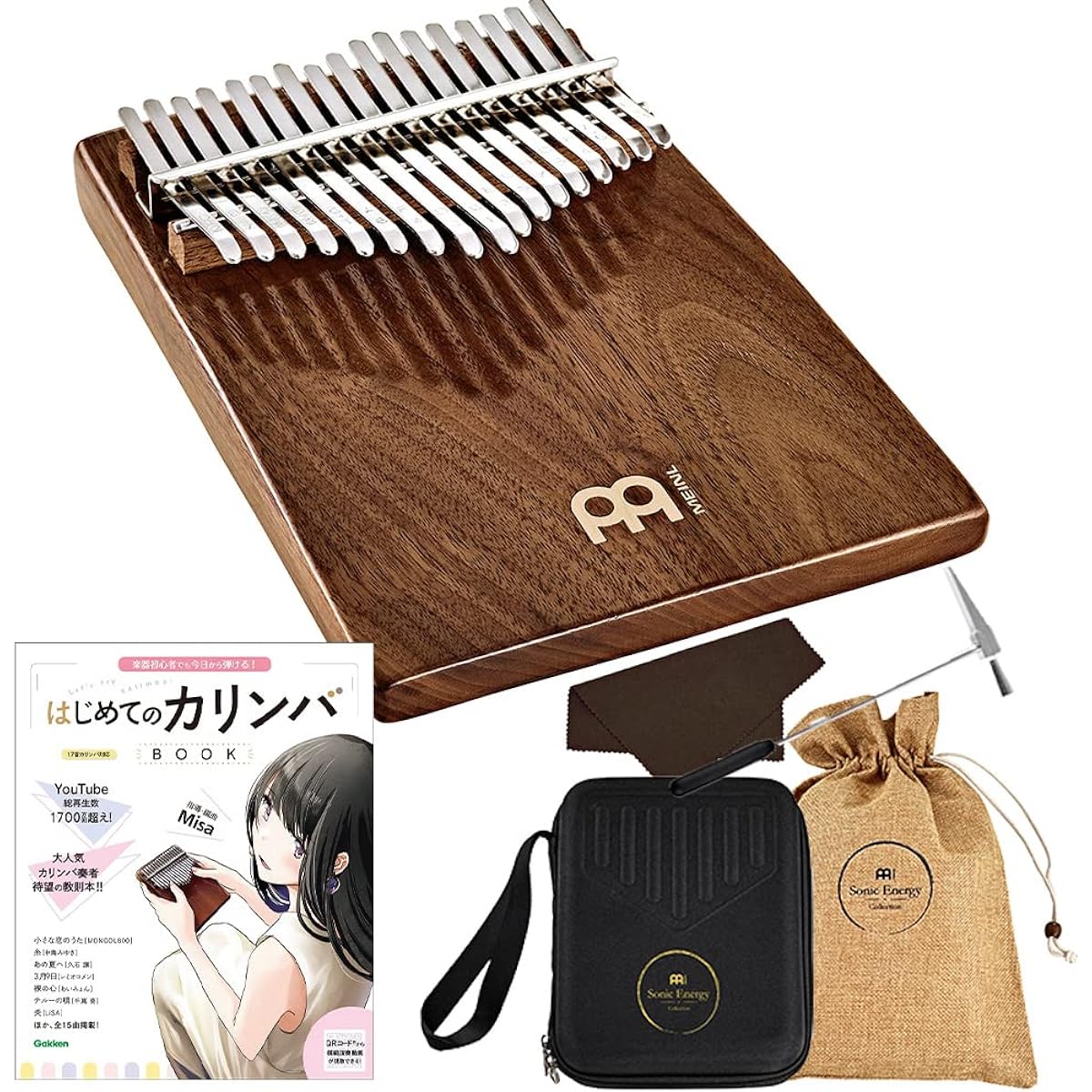 MEINL KL1701S Kalimba with Sheet Music and Instruction Book Set, Solid Black Walnut, Gloss Finish, Meinl