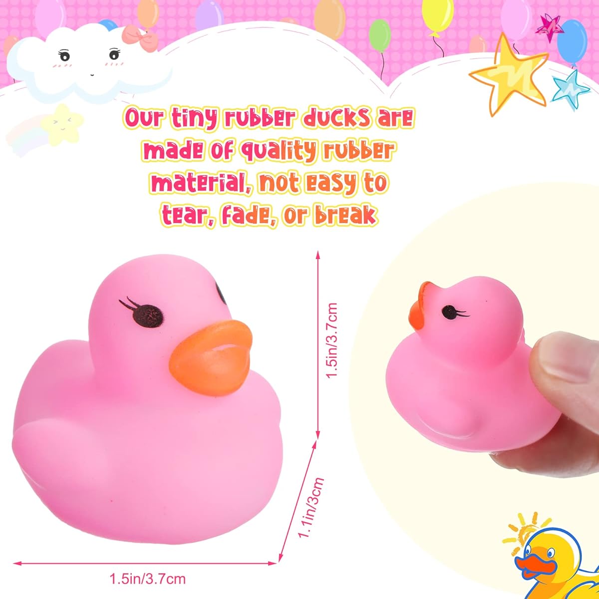 600 Pcs Mini Rubber Ducks Bulk Bath Toys Squeaky Little Ducks for Kids Bathtub Shower Birthday Favors Party Decorations Gifts 1.57 x 1.57 x 1.18 Inches (Pink)