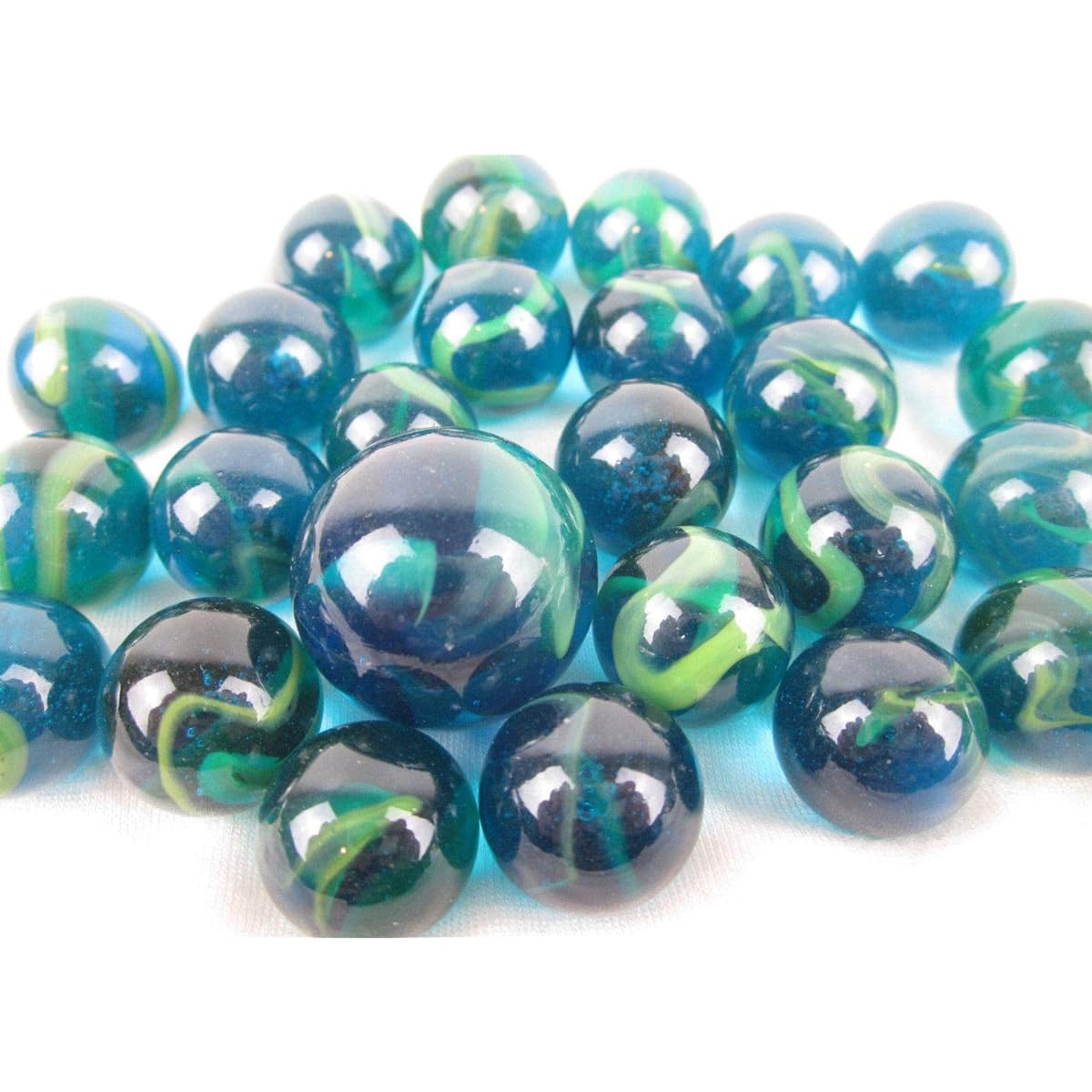 Big Game Toys~ 25 Glass Marbles Sea Turtle Blue/Green Translucent Swirl Classic Style Game Pack (24 Player, 1 Shooter) Decor/Vase Filler/Aquarium