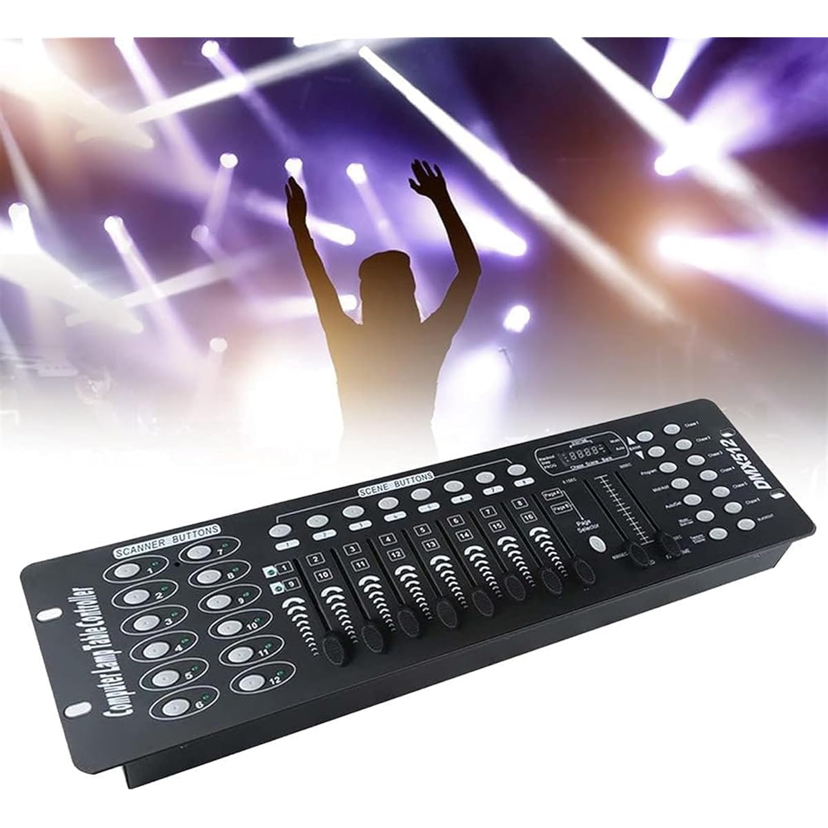 DMX Controller, 192 Channels DMX 512 Lighting Console, 240 Scenes, Built-in Microphone, DMX Lighting Console Stage Lighting Control Stage Lighting Party DJ Disco Operator Equipment