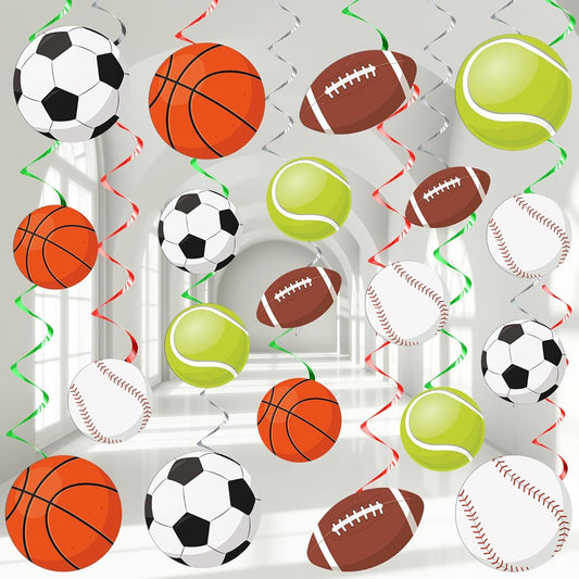 47pcs Sports Party Decorations Hanging Swirls Sports Theme Party Supplies Birthday Basketball Baseball Football Soccer Cutouts Foil Streamers Wall Ceiling Hanging Spiral Decorations for Boys Kids Men