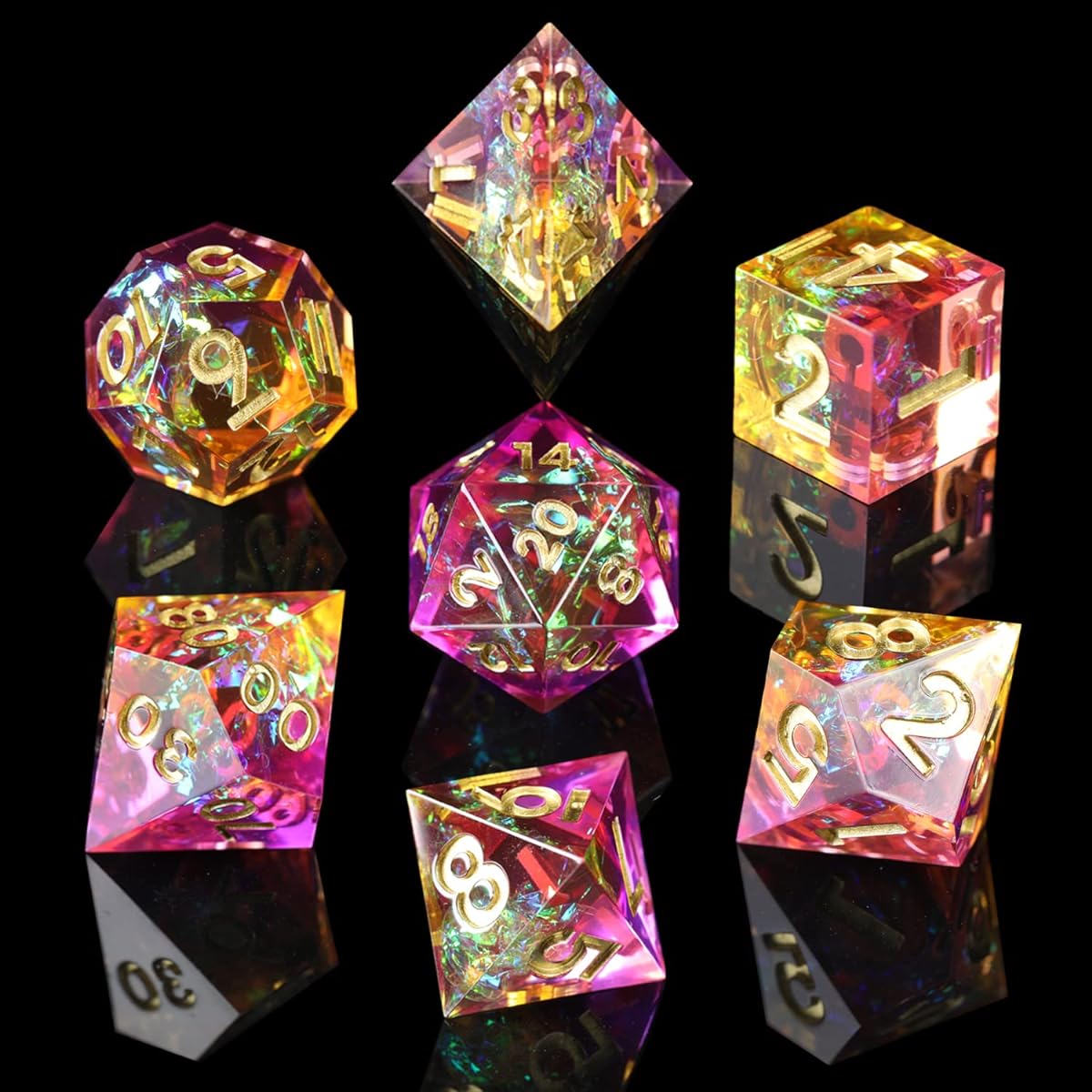 DND Dice Set 7 Pieces Polyhedral Sharp Edge Dice for D&D Dungeons & Dragons RPG Players (Rose Citrine)