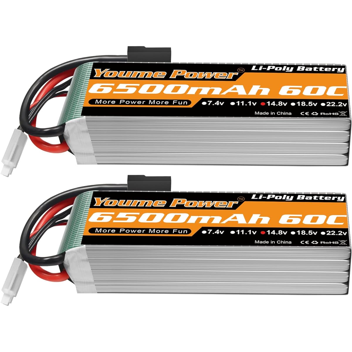 Nihewo 4S Lipo Battery 14.8V Lipo Battery 6500mAh 60C with TR Plug Compatible with Maxx X-Maxx RC Buggy Truggy Crawler Monster Truck Car Helicopter Airplane (2 Pack)