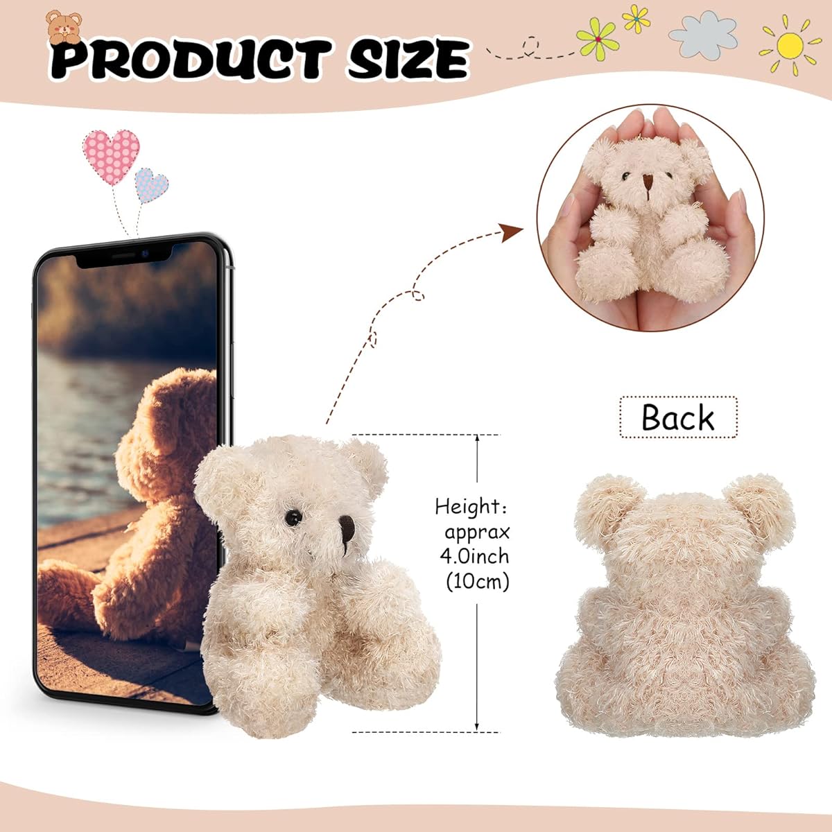 Chivao 20pcs Plush Mini Bears 4" Stuffed Bear Animal Toys Small Bear Plush Soft Bear Dolls with Small Present Box for Birthday Wedding Party (Brown, Apricot)