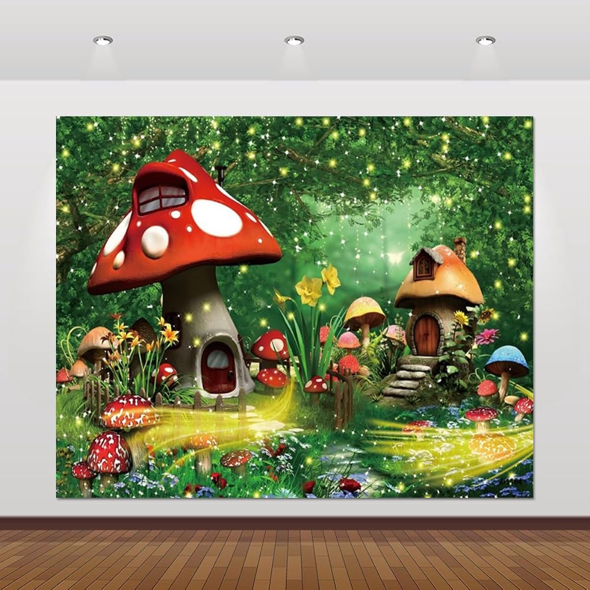 Enchanted Forest Backdrop Fantasy Mushrooms Trees Firefly Flowers Wonderland Background for Girls Birthday Party Baby Shower Party Decorations Banner Photo Booth Props 10x8ft