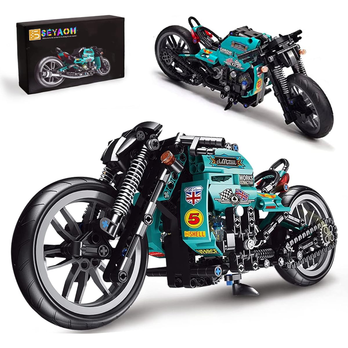 Seyaom Motorcycle Building Kit Motorcycle Mode Set for Boys & Adults (Cafe Racer)