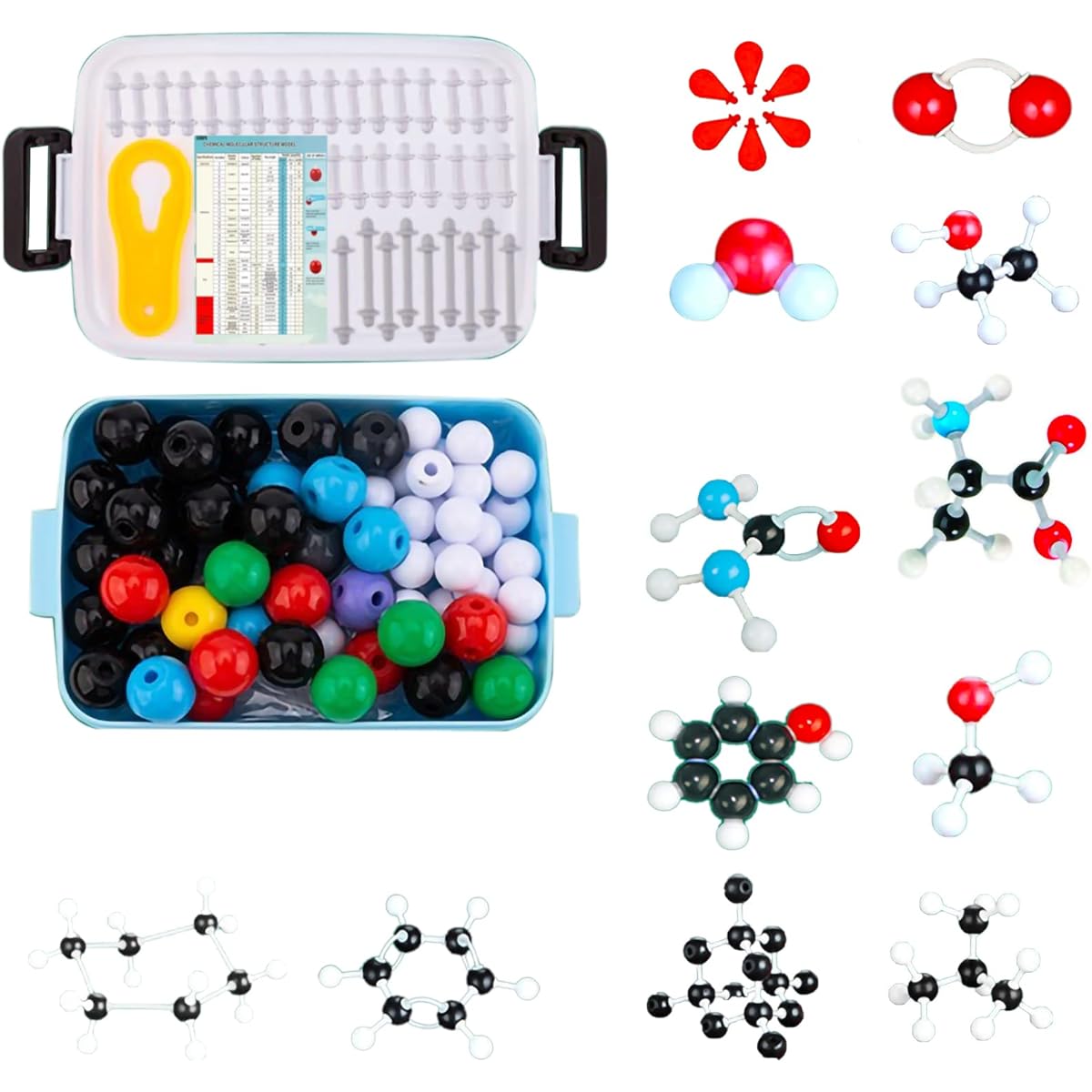 EXBEPE Organic Chemistry Molecular Model Kit 181pc Middle High School Supplies Educational Science Set Gift for Students to Learn Structure and Reaction
