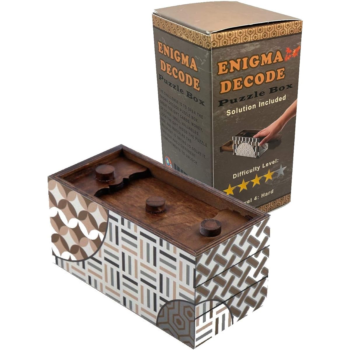 Enigma Decode Secret Puzzle Box - Money and Gift Card Holder Wooden Magic Trick Lock with 2 Hidden Compartments