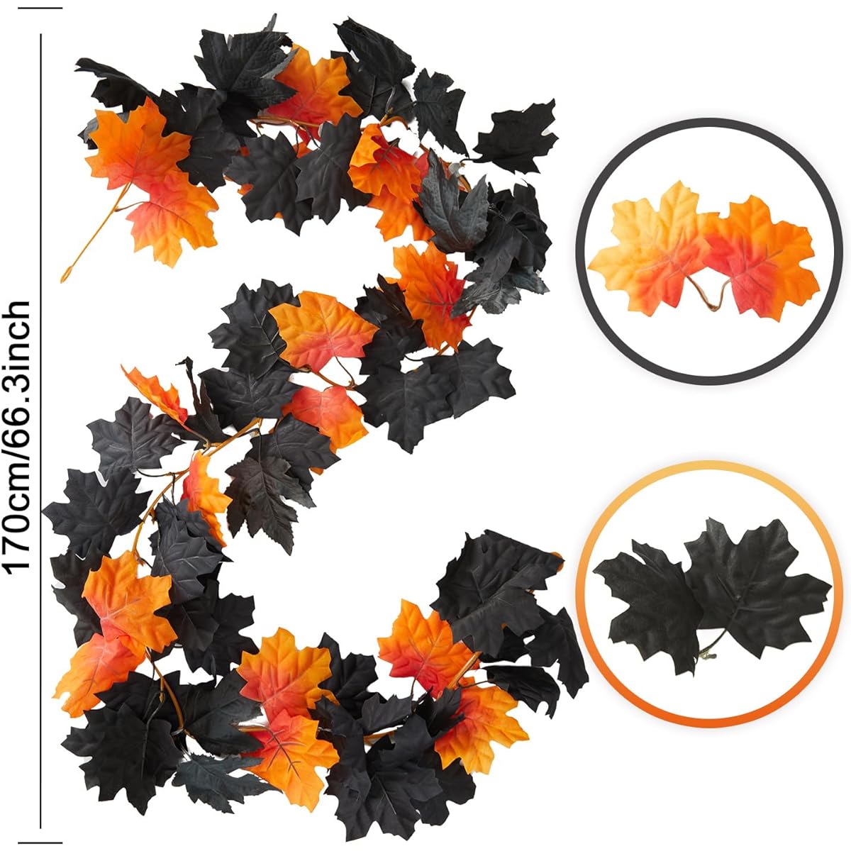 PARTY JOY Fall Maple Leaf Garland, 6pcs 5.6ft Artificial Maple Leaf Fall Garland Hanging Fall Buin Table Decoration Thanksgiving Halloween Garland Front Door Decoration Fall Decor