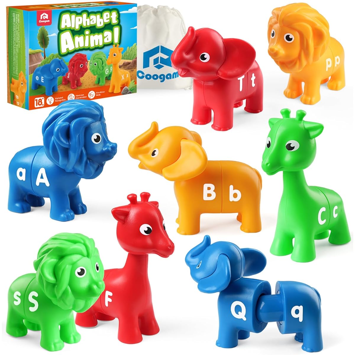 Coogam ABC Animal Alphabet Matching Game 26 Uppercase and Lowercase Letters Fine Motor Toy Preschool Educational Montessori Learning Toys for Toddlers Ages 2 3 4