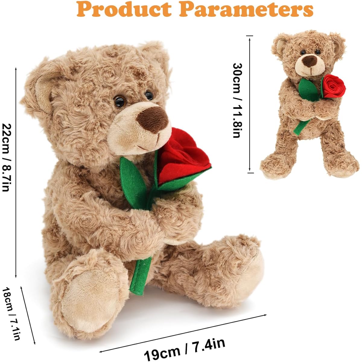 Bakalizoo 12" Plush Teddy Bear Doll with Rose Soft Stuffed Animal Valentine's Day Gift for Her/Girlfriend Lover Mom Kids