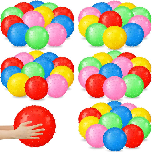 60pcs Nobby Balls 7" Spiky Bounce Ball Toys Large Bouncy Balls Bulk Inflatable Sensory Balls Soft Massage Stress Plastic Balls for School Play Outdoor Indoor Party Favors 5 Colors