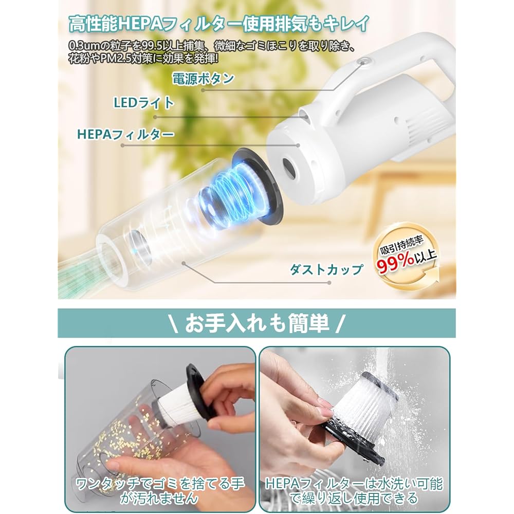 Centuree Vacuum Cleaner, Cordless 2024 Model, 12,000 Pa, Strong Suction, 2-Way Cordless Vacuum Cleaner, Stick Cleaner, Handy Cleaner, Ultra Lightweight, Low Noise Design, Extendable, Electric Vacuum