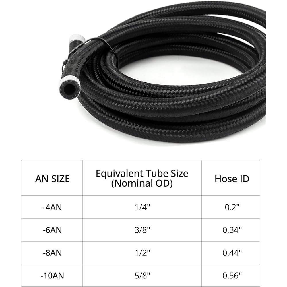 QWORK 6AN Braided Fuel Line Hose Push-On Fuel Line Pressure Injection Hose 10ft -6AN Black Fuel Oil Hose Fuel Line 3/8" Tube Size for Gas, Diesel, Biodiesel Fuel, Engine Oil, Hydraulic