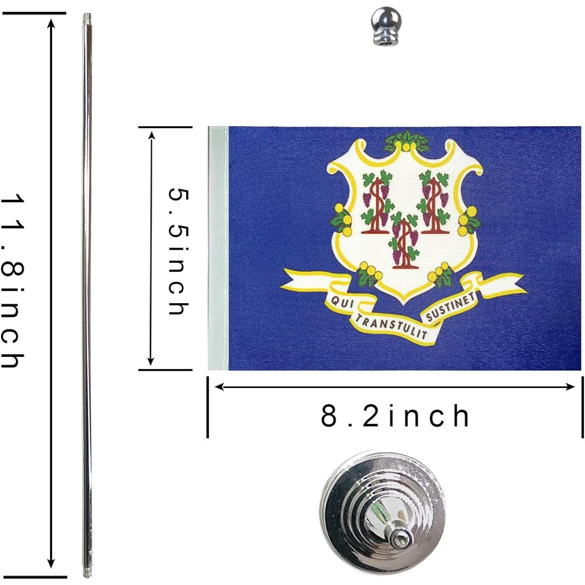 GentleGirl.USA Connecticut State Flag, CT Flag, Small Mini Connecticut State Flag, Desk Flag, Office Table Flag on Stand Base, USA Festival Event Celebration Decoration, Desk Home Decoration
