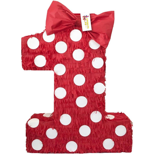 Apinata4u Large Red Number One Pinata with Bow Polka Dot