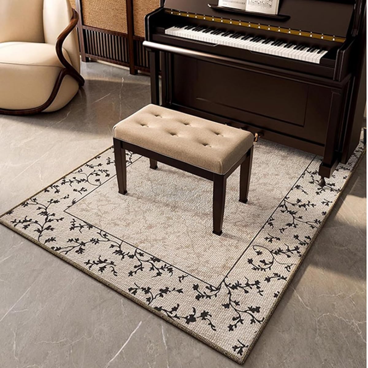 Piano mat, floral pattern, 1cm thick, soundproof floor mat, desk carpet, piano soundproof carpet, sofa seat mat, all season floor mat, non-slip, washable, anti-mite, vibration absorbing, Chinese style, pastoral, for school, desk, hallway
