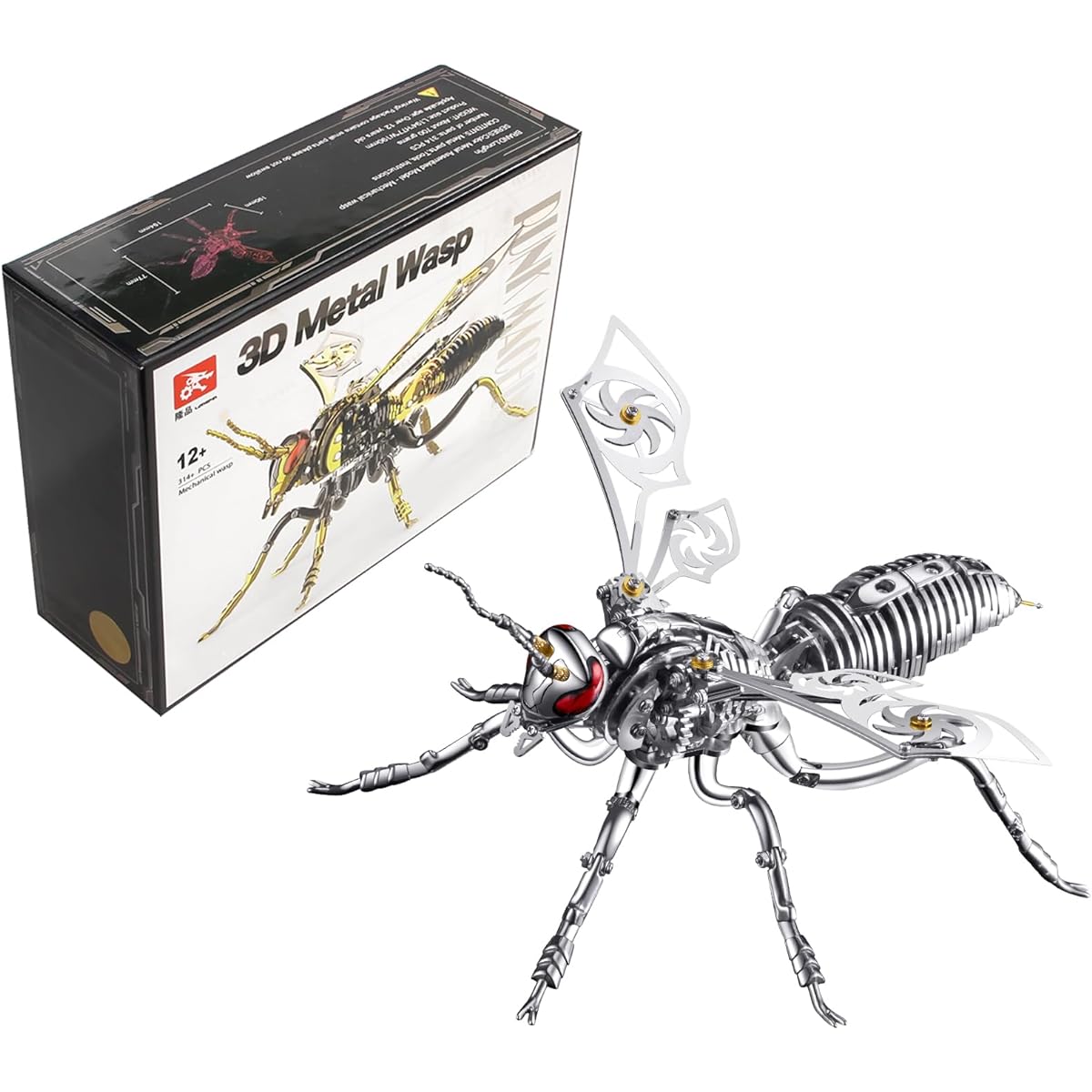 OreilleStar 3D Metal Puzzle for Adults Arctic Giant Hornet Assembly Model Kit Mechanical Hornet Building Blocks Difficult DIY Assembly Men's Birthday Gift (3D Metal Hornet-Silver)