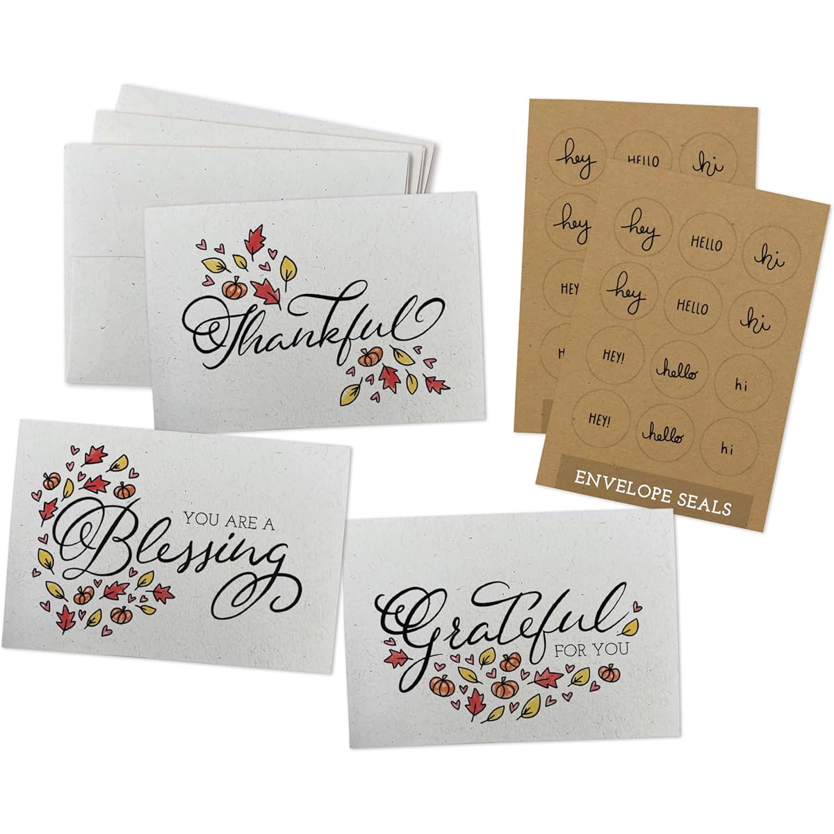 Thanksgiving Greeting Card Set - 24 Greeting Cards with Envelopes - Perfect for Fall & Friends Gifts
