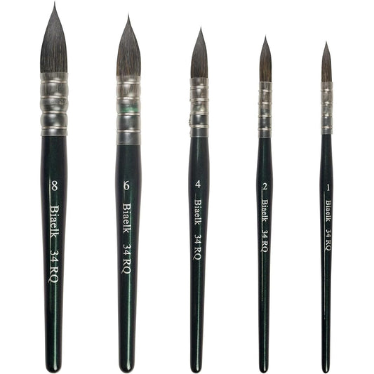 Biaelk 34RQ Professional Handmade Watercolor Paint Brush Set 5 Pieces Size #1#2#4#6#8 Round Quill Soft Squirrel Mixed Hair Fine Point Short Handle Brush Professional Artist Watercolor Painting & Cleaning & Mop