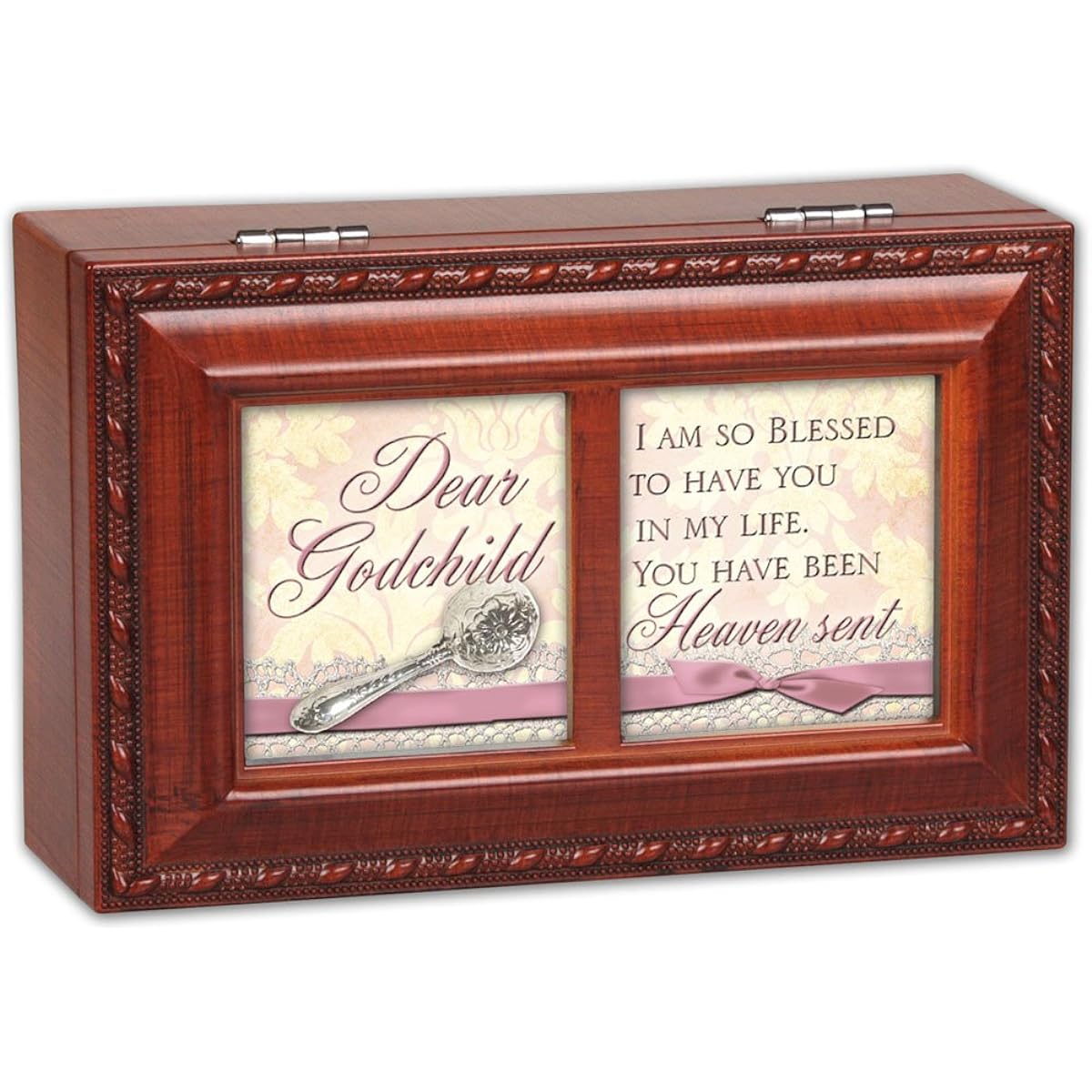 Cottage Garden Dear Godchild Woodgrain Petite Music Box / Jewelry Box Plays Jesus Loves Me by Cottage Garden