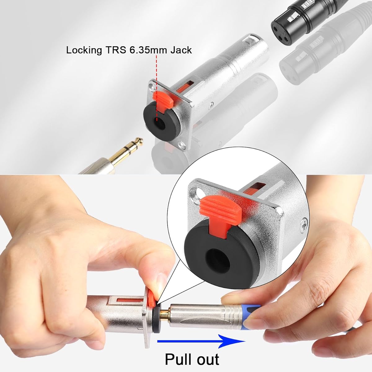 QIANRENON 6.35mm Female to XLR Male Panel Mount Adapter Locking TRS 6.35mm Jack to 3 Pin XLR Plug Mount Connector 1/8 to XLR Feed Through Bulkhead Mount Socket for Microphone Guitar Audio Mixer