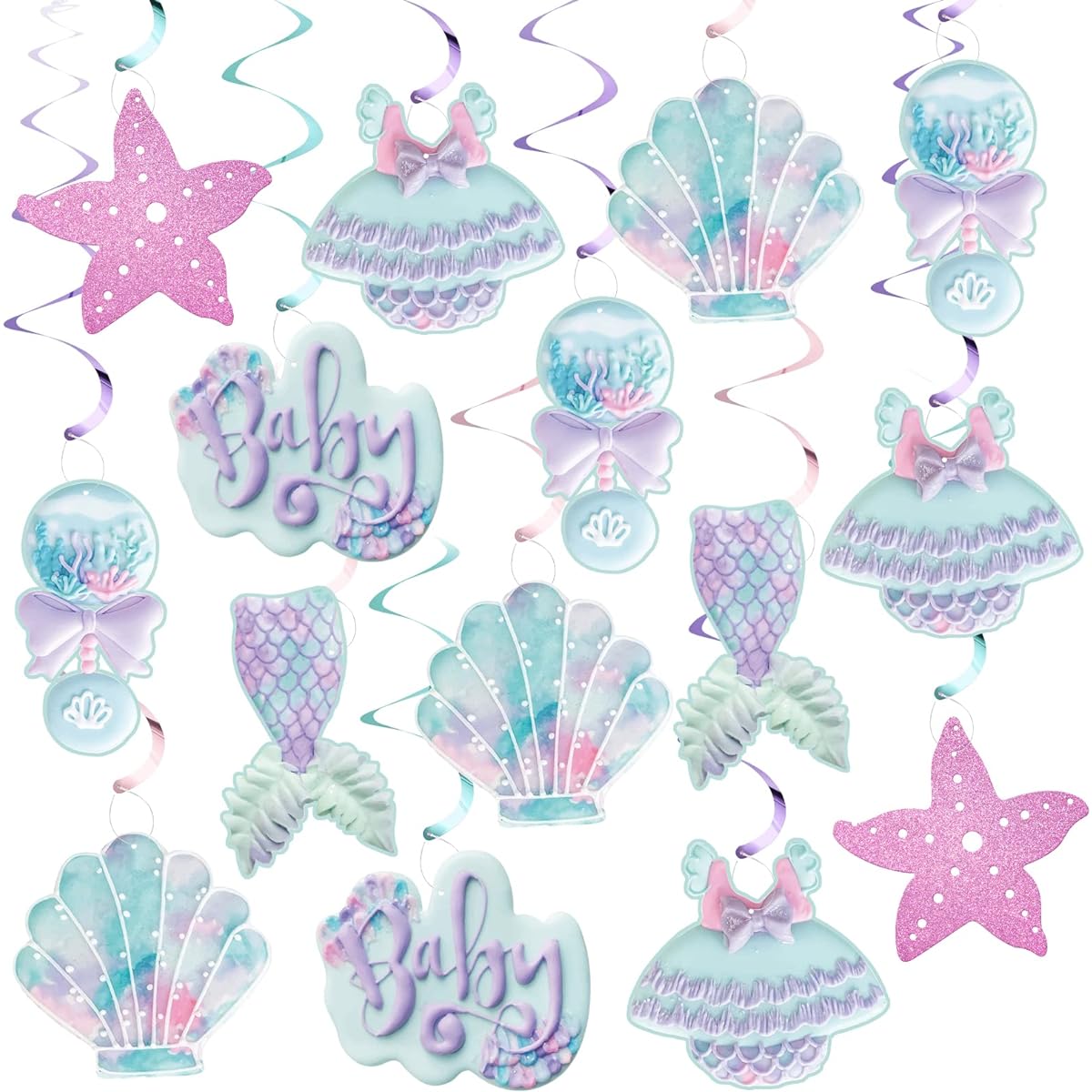 K KUMEED Mermaid Party Decorations, Mermaid Hanging Swirl Party Streamers, Mermaid Party Supplies for Girls, Under the Sea Party Decorations, Baby Shower Theme Birthday Party Decorations