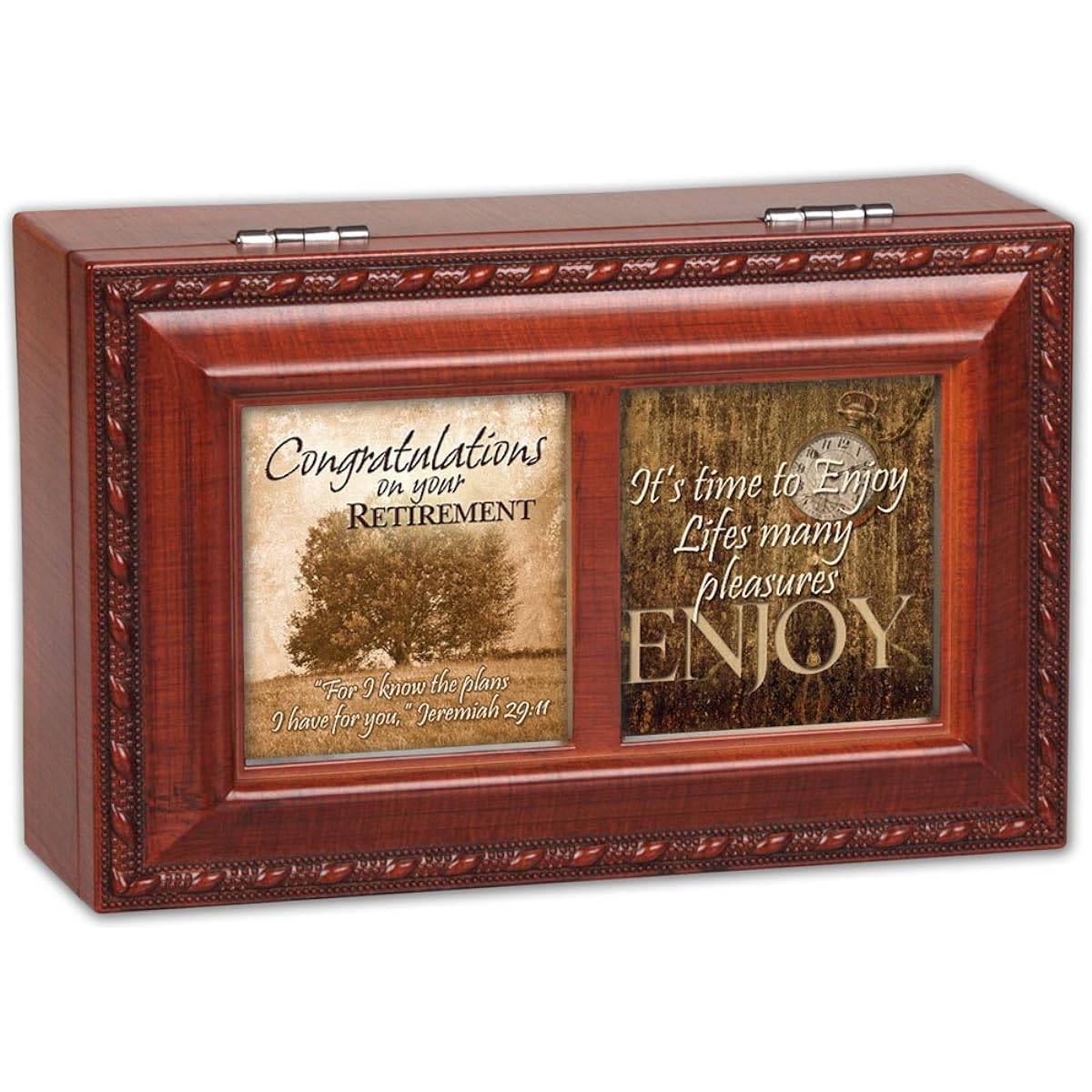 Cottage Garden Congrats Retirement Woodgrain Petite Music Box / Jewelry Box Plays How Great Thou Art by Cottage Garden