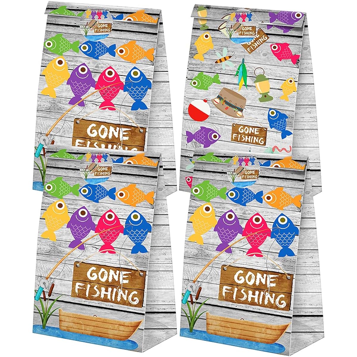 Fishing Party Favors Candy Bags with Stickers - Gone Fishing Goodie Gift Treat Bags - Fishing Themed Birthday Party Supplies