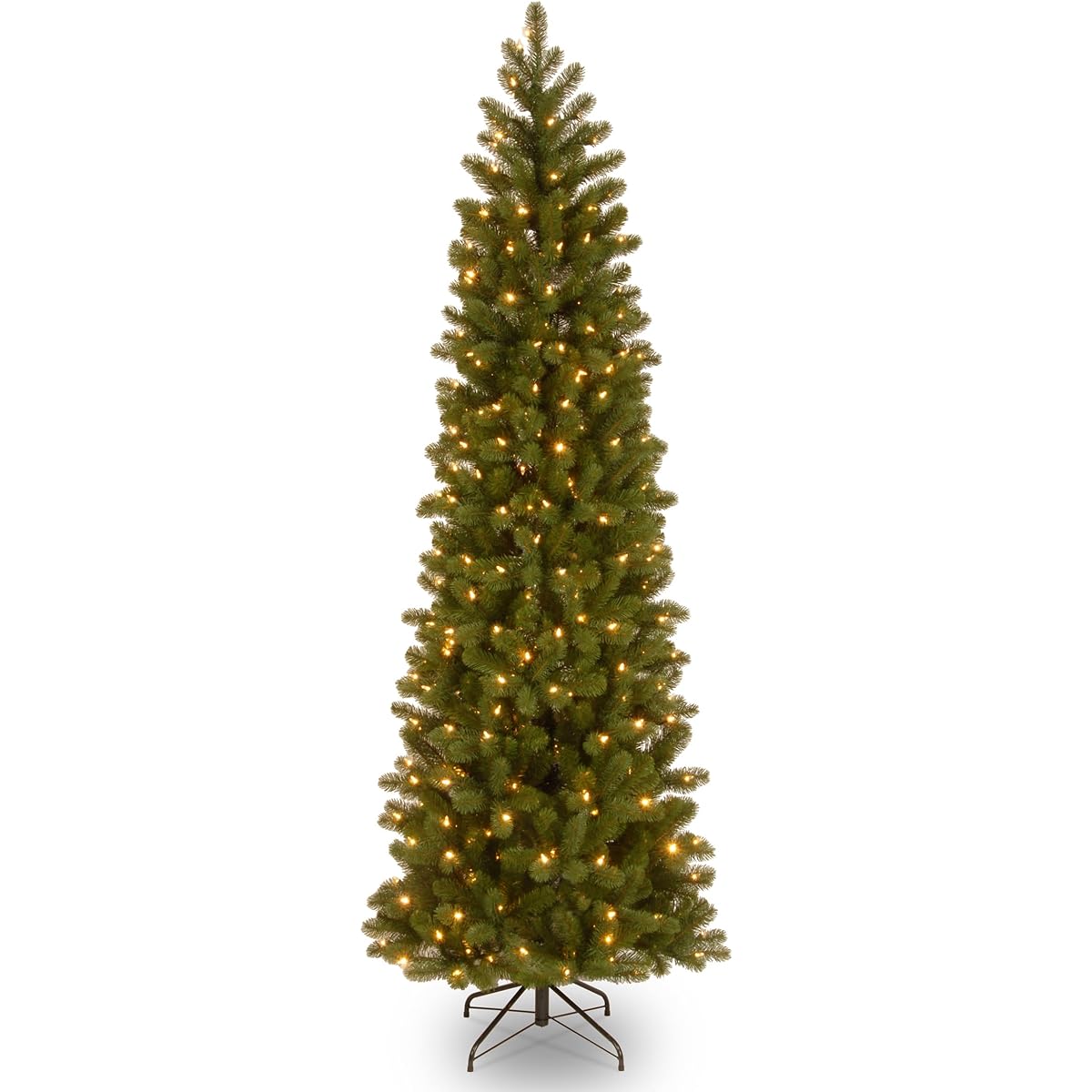 National Tree Company 'Feel Real' Pre-Lit Artificial Christmas Tree | Includes Pre-Stringed Multi-Color LED Lights and Stand | Downswept Douglas Fir Pencil Slim - 6.5 Feet