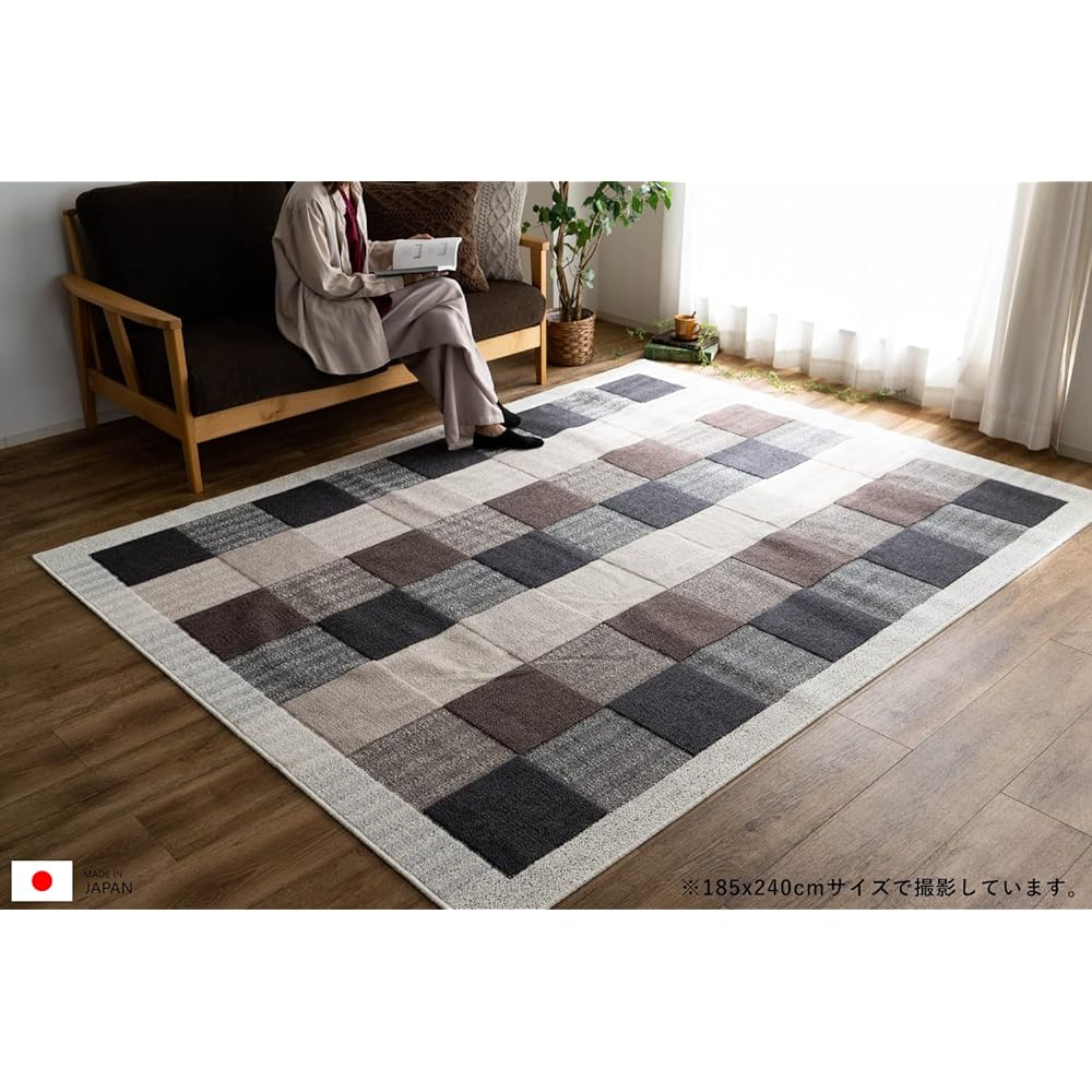 Sayan Sayan Washable Antibacterial Odor Resistant Mite Resistant Rug Modern Block 185x185 2 tatami mats Black Made in Japan