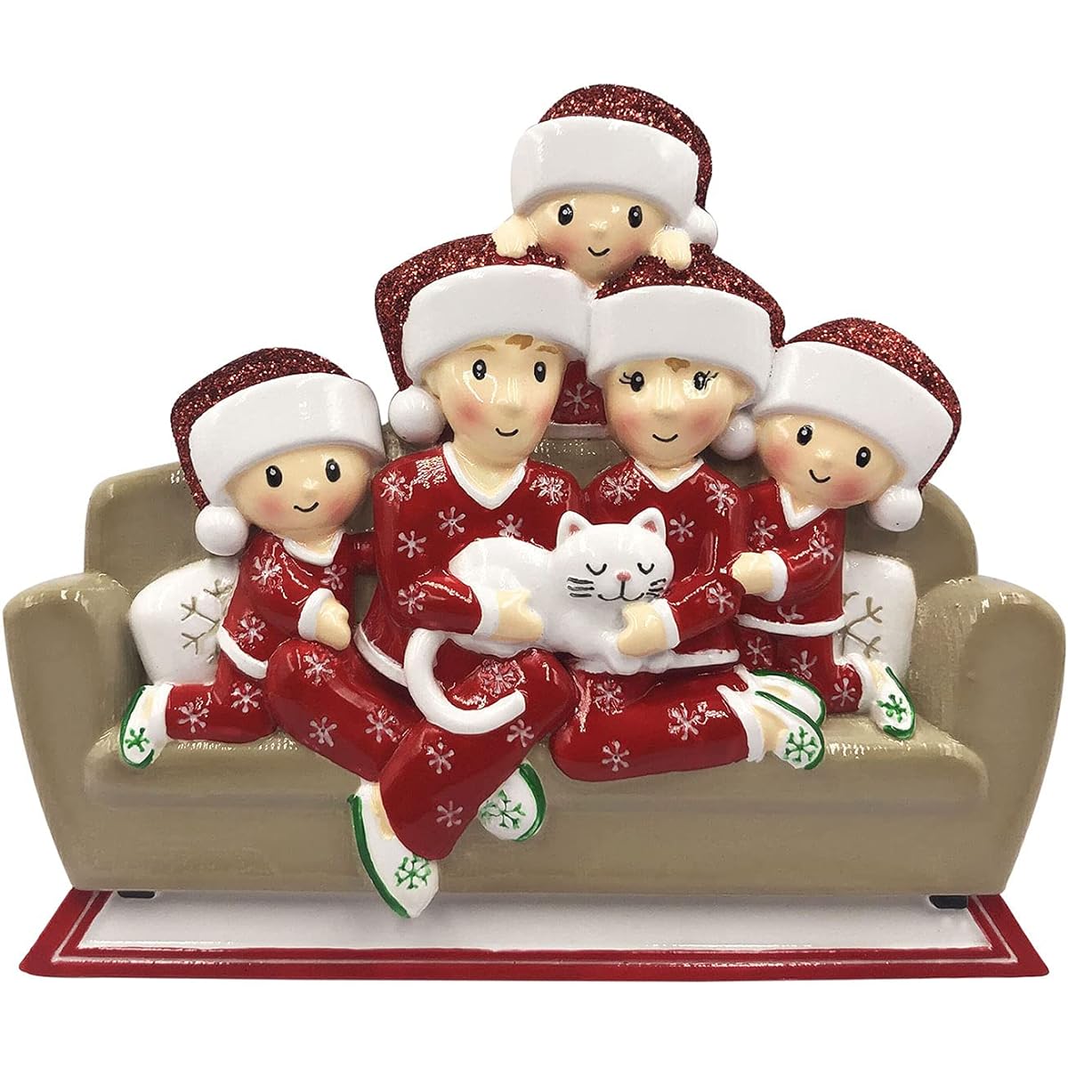 Personalized Family Christmas Ornaments - Custom Ornaments 2024 5 Family Members Christmas Ornaments with Cats Customized Family Matching Pajamas Christmas Ornaments Cat Family Ornaments for Christmas Tree