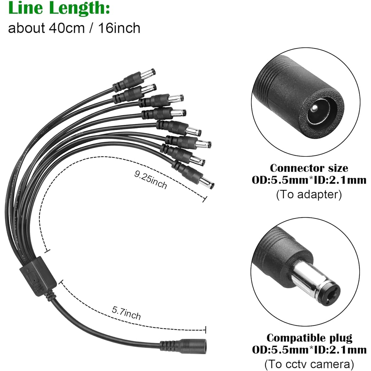 LeTaoXing AC 100-240V to DC 12V 36W Adapter Transformer 12V/3A 8CH Splitter Bundle Cord for Security Camera Surveillance System 12V 3A 8CH 8 Way Power Splitter Cable