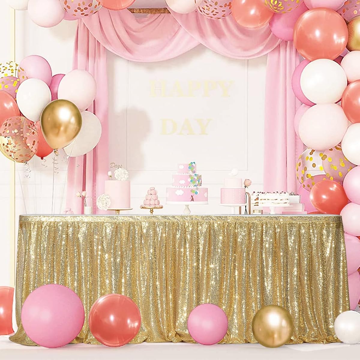 SquarePie Sequin Table Skirt L14(ft)*H30 in Gold