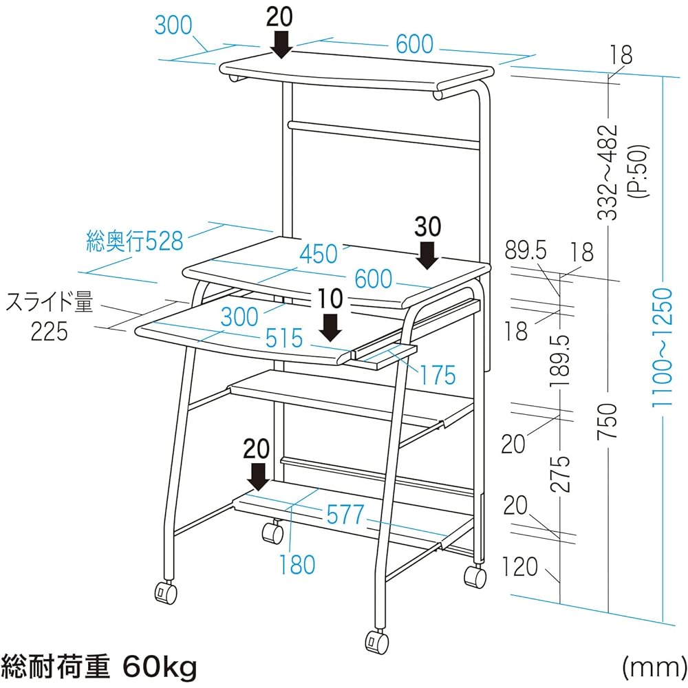 Sanwa Supply Computer Desk (W600mm/Black) HLN-60BKN2