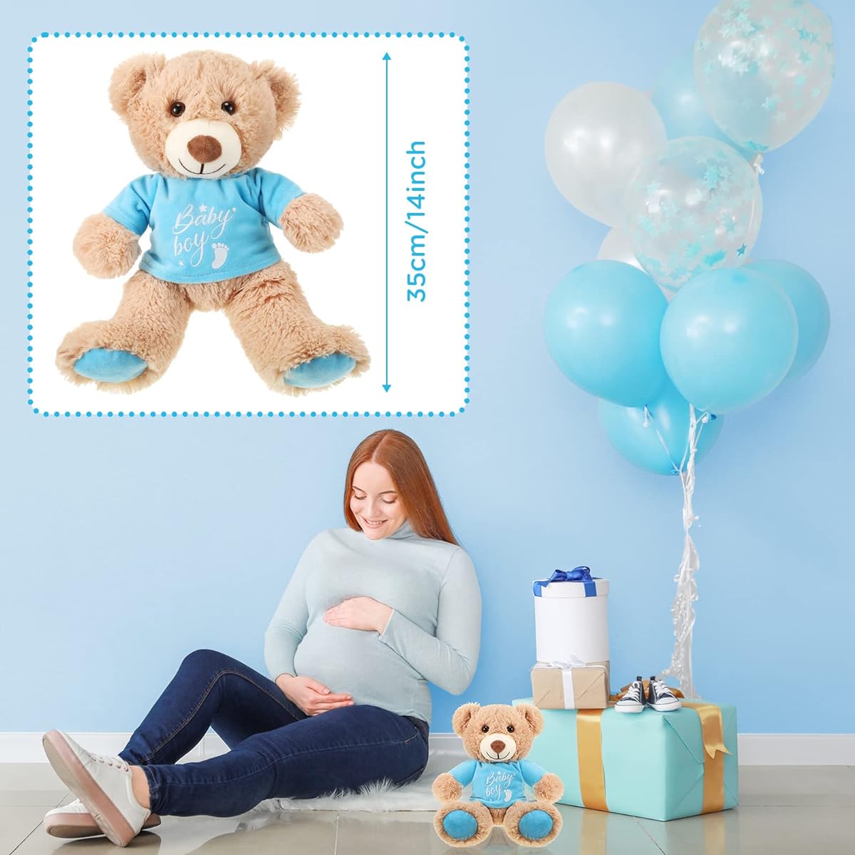 Lenwen 10pcs Stuffed Bear Cute Stuffed Animals 14 Inch Stuffed Bear for Baby Shower Christmas Birthday Wedding Home Decoration Khaki and Blue