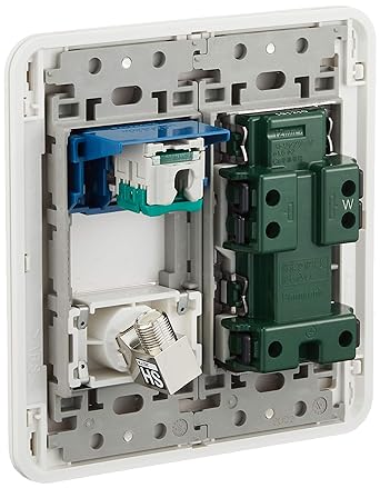 Panasonic Cosmo Series Wide 21 Recessed Multimedia Outlet Grounded Double Outlet with Earth Terminal TV/High Shield 10-3224MHz CAT5E White WTF34373W