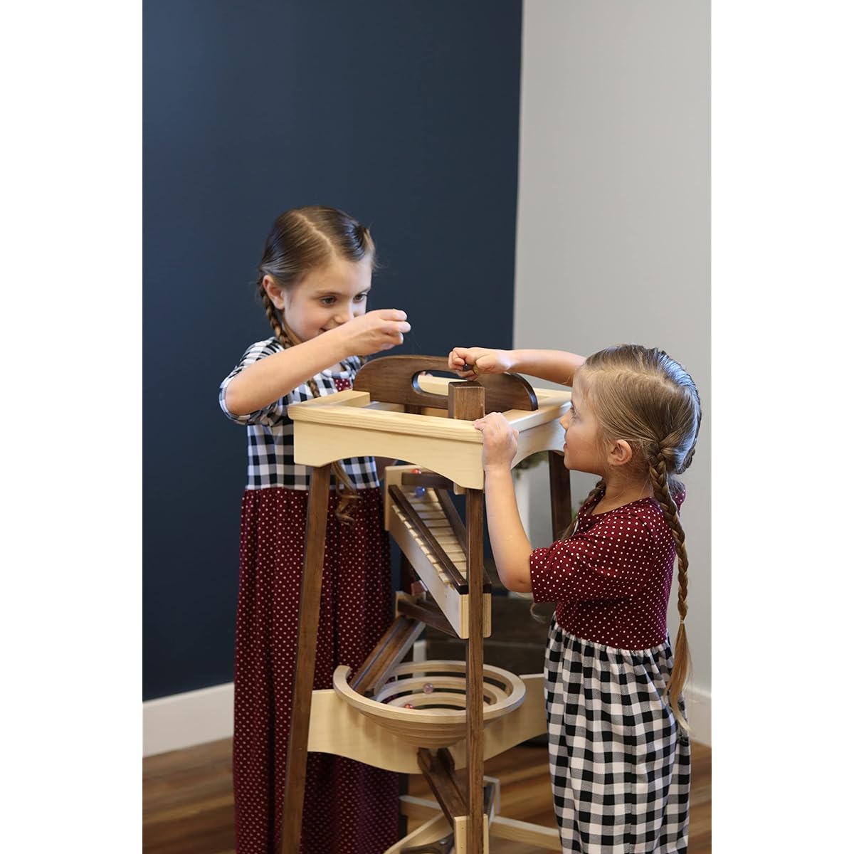 AmishToyBox.com Pyramid Marble Tower Run Wooden Toy - 39" Tall - Pack of Marbles Included (Walnut and Natural Finish)