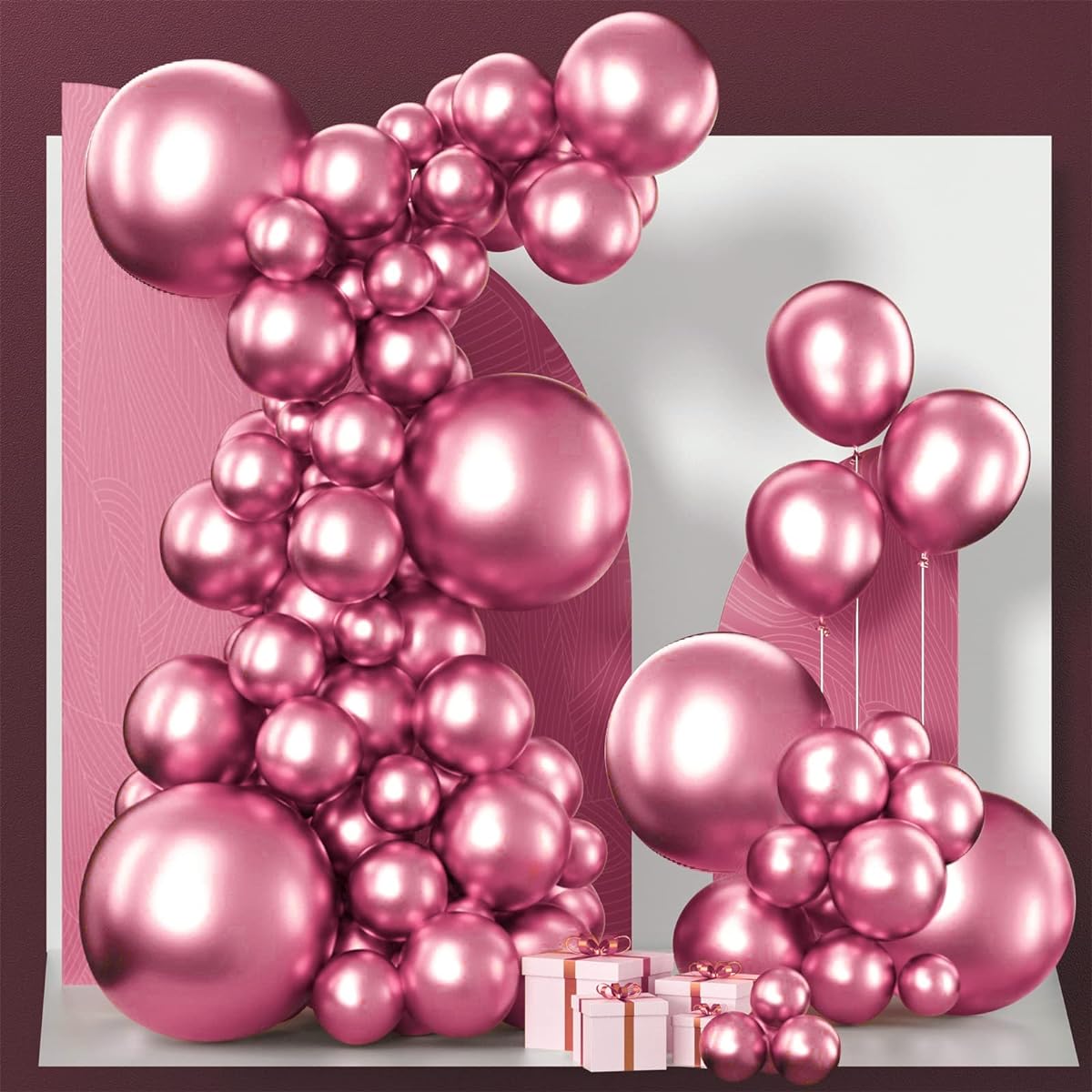 PartyWoo Metallic Dark Pink Balloons 140 Pieces Pink Balloons Different Size Pack 18" 12" 10" 5" Balloon Garland Birthday Decorations Party Decorations Baby Shower Decorations