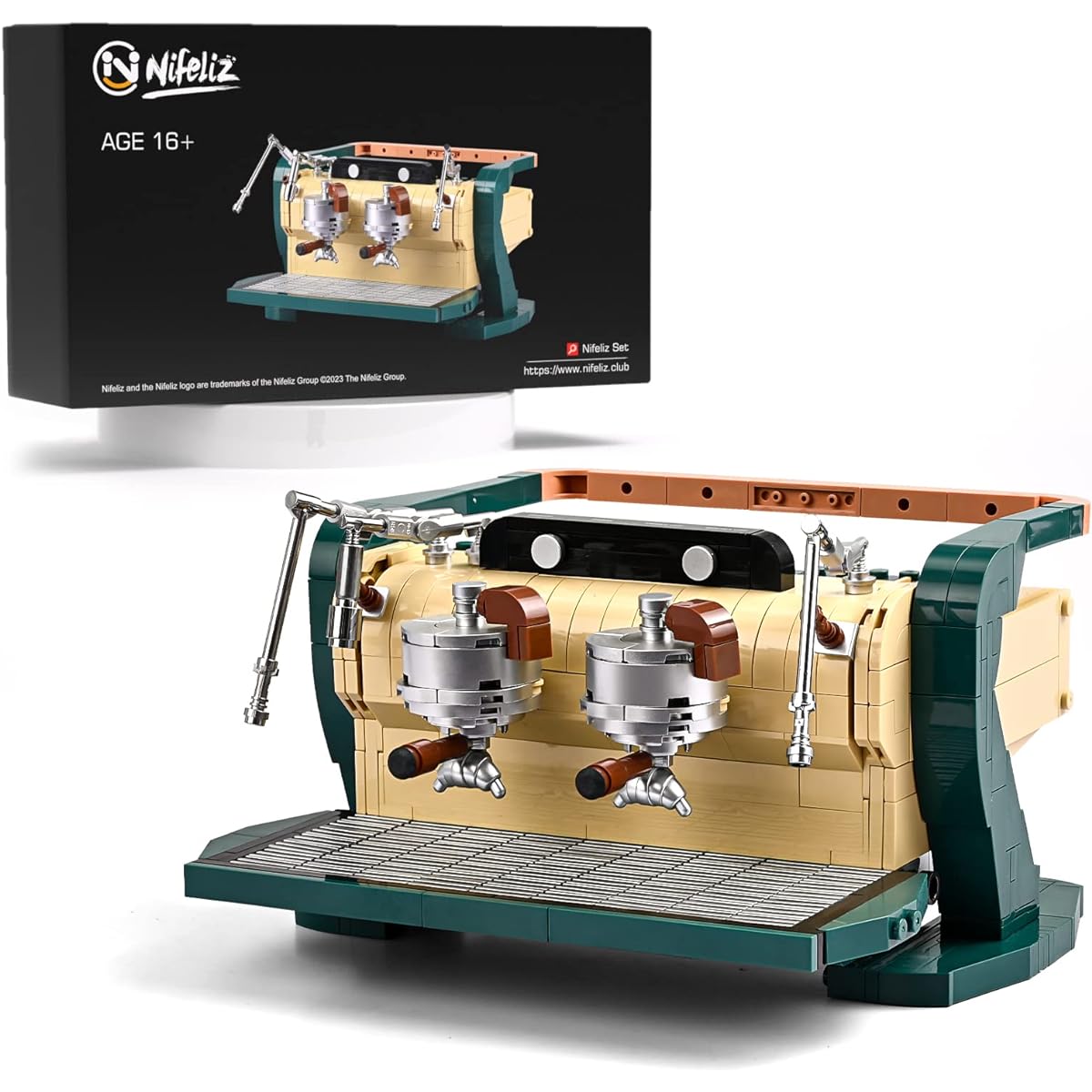 Nifeliz Double Head Coffee Machine Semi-Auto Double End Coffee Maker Building Blocks Kit Classic Display Model Set Chic Toys for Adults (646 Pieces)