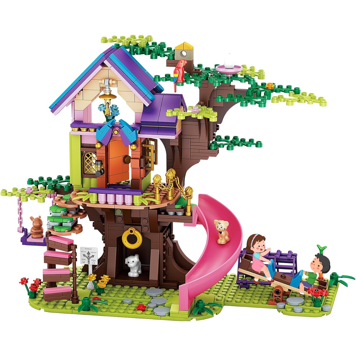 PinkBee Friends Treehouse Building Kit for Girls Friendship Forest Jungle Treehouse Pet Amusement Park Toy Set with Seesaw Creative Role Play Birthday Gift for All Ages 8-12,6-12,7-9 (642 Pieces)